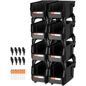 VEVOR Plastic Stackable Storage Bins, 10.9 x 5.5 x 5.1 inch (8 Pack), Plastic Containers for Organizing and Storage Bins for Closet, Garage, Small Parts, Office Supplies and Other Accessories, Black