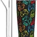 Yobvec Gaming Tumbler Cup with Lid and Straw, 20 Oz Stainless Steel Insulated Gamer Mug Gaming Accessories