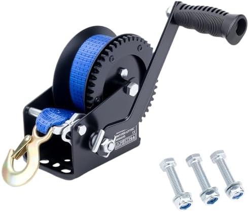 RVSNAIL 1600LBS Heavy Duty Boat Trailer Winch with 19FT Strap, 2-Way Ratchet, 4:1 Gear Trailer Winch, Portable Hand Crank for Boat, Truck, Trailer, RV, ATV, Jet Ski