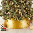 Glitzhome Christmas Tree Collar, 40.5" D Christmas Gold Hammered Metal Tree Collar, Decorative Tree Stand Cover Christmas Tree Ring for Christmas Decor
