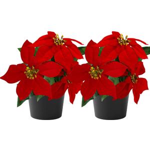 Mini Poinsettias Artificial Plants 2 Pack 9" Faux Small Christmas Flowers in Pot for Home Office Tabletop Indoor Christmas Decorations Red