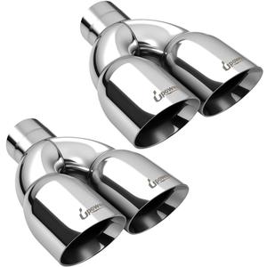 Upower Pack of 2 Dual Exhaust Tip Tailpipe 2.5 Inch Inlet 3.5" outlet 9.5" Length Polished Stainless Exhaust Tip for Car Truck (Double Wall Weld-On Angle Cut Design)