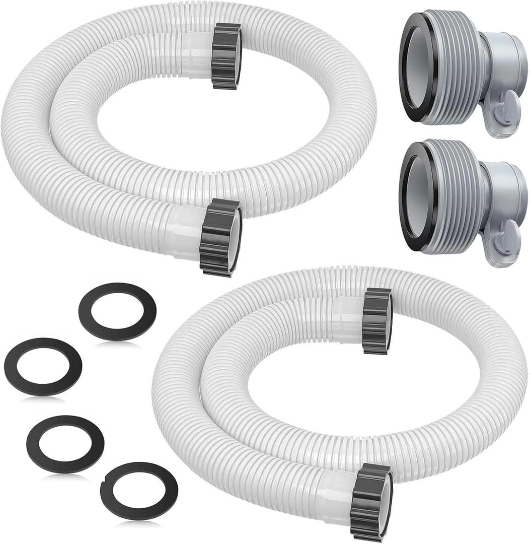 1.5" Pool Pump Hoses with Adapter Type B Connector Kit for Intex Coleman Above Ground Pools -1 1/2 Pool Hose Compatible with 1500-2500 GPH Sand Filter Pumps & Saltwater Systems (2, White)