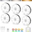 EZVALO Under Cabinet Lighting,1000mAh Rechargeable Puck Lights with Remote,3 Color Temps & 12 RGB Motion Sensor Closet Lights Indoor, Dimmable Under Counter Lights for Kitchen, Shelf Black, (6 Packs)