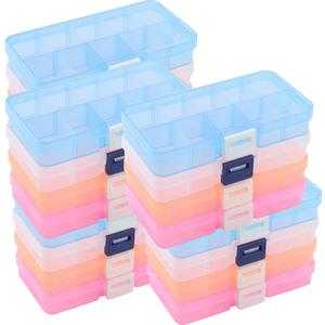 32 Pack 10 Grids Small Plastic Jewelry Bead Organizer Box, Colored Plastic Bead Storage Organizer Box with Adjusatble Dividers for Beads Earrings Rings Jewelry, 4 Colors