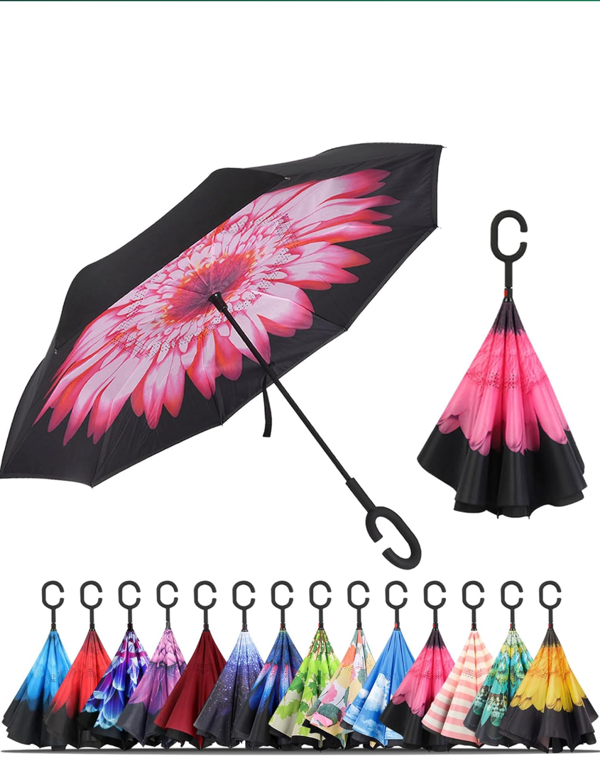 LLanxiry Windproof Inverted Umbrella, Large Reverse Umbrellas for Rain with C-shaped Handle Big Upside Down Inside Out Umbrella for Women & Men