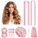 LitBear Heatless Curls Overnight, 2 Sizes of Soft Hair Rollers for Women with Bonnet to Sleep In, No Heat Hair Curlers Set with Scrunchies and Clips, for Long and Medium Hair (Pink)