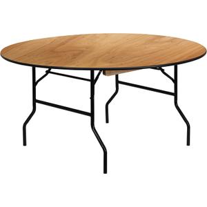 Flash Furniture 5' Round All-Occasion Wood Folding Event Table, Portable Folding Banquet Table with Wooden Top, Natural/Black