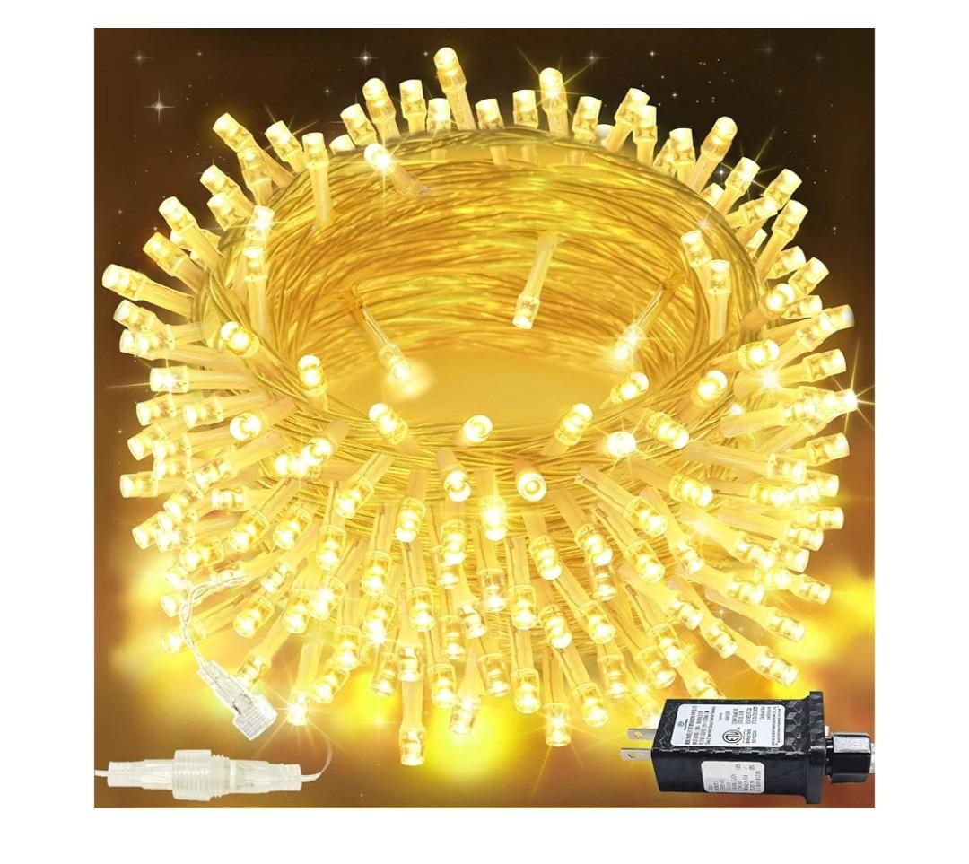Connectable 200 LED String Lights Indoor Outdoor with Timer, 66FT 13 Modes Warm White Christmas Lights Waterproof, Twinkle Fairy Lights Plug in Clear Wire for Christmas Tree, Bedroom, Classroom Decor