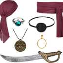 7 PCS Pirate Costume Accessories Women Men,Captain Pirate Accessories Set,Halloween Party Cosplay