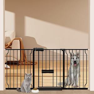Extra Wide Dog Gates for Doorways 52.76"-62.2" Extra Wide Dog Gate with Door,Baby Gate with Pet Door Pressure Mounted Pet Gate (52.76"-62.20"/134-158cm)