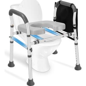 Raised Toilet Seat with Handles, Toilet Seat Riser for Seniors with Adjustable Height & Width, 500LBS Handicap Elevated Toilet Seat with Arms for Elderly, Pregnant, Fit Any Toilet (Lightgrey)