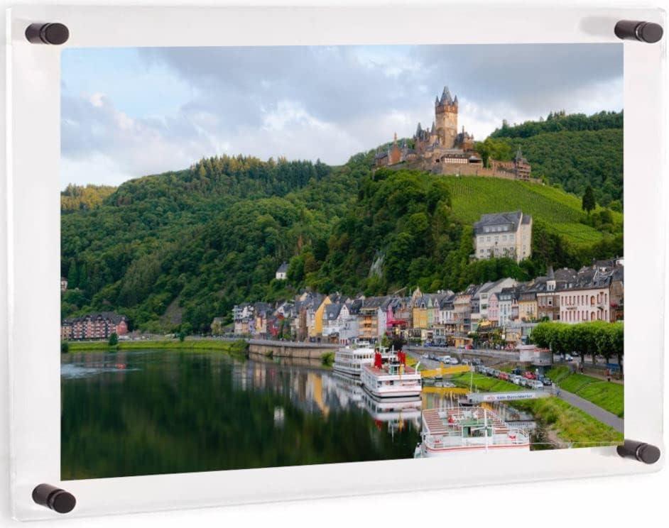(16" x 20") Clear Acrylic Wall Mount Floating Picture Frame with (Black Standoffs) Frame-less Double Panel Plexiglass Display for Photos Artwork Posters Paintings (Full Frame is 19" x 23")