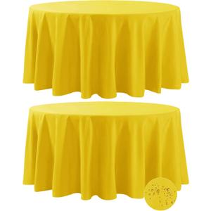 Fokitut 2 Pack Waterproof Round Tablecloth, 120 Inch, Stain Resistant and Wrinkle Polyester Table Cloth, Fabric Table Cover for Kitchen Dining, Wedding, Party, Holiday Dinner-Yellow