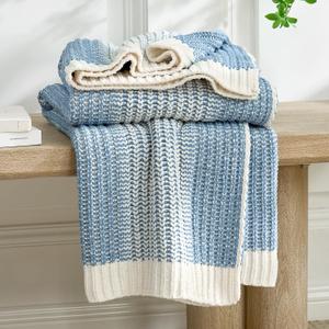 Amlie Home Premium Chenille Throw Blanket, Soft Cozy Luxury Two-Tone Knit Blanket for Couch, Sofa, Chair, Home Decor, Blue & Ivory 50"x60"