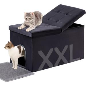 MEEXPAWS Cat Litter Box Enclosure Furniture Hidden Extra Large, Lift Design Lid Velvet Cat Washroom Bench Storage Cabinet | 35.4x19.7x19.7 in | Dog Proof|Urine Proof Inside|Quick Assembly| Easy Clean (Black)