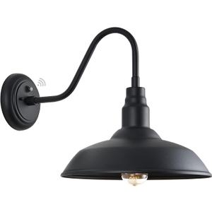 14in Large Dome Gooseneck Barn Light Outdoor, Dusk to Dawn Outdoor Barn Lights, Matte Black Farmhouse Exterior Light Fixture, Goose Neck Wall Sconce for Porch, Garage, Patio