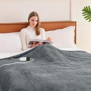 BOMOVA Heated Electric Blanket Full Size - 72" x 84" Heating Blanket with 10 Heating Levels & 8 Hours Auto Off, Warm Flannel Blanket with Over-Heat Protection, for Women, ETL & FCC Certified (Ash Gray)