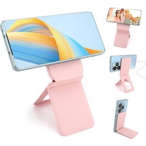 Phone Stand, Foldable Magnetic Phone Tripod, Angle Adjustment & Strong Magnets PU Leather Phone Stand, Compatible with All Smart Phone 16/15/14/13/12(Pink)