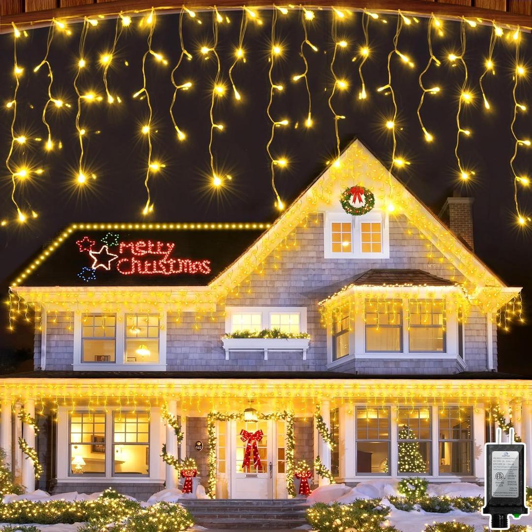 164FT 1620 LED Outdoor Christmas Lights - 360 Ice Drops, 12 Pro Modes with Timer Memory & Brightness, Waterproof Hanging Ice String Light for Holiday Wedding Garden Fence House Decor (Warm White)