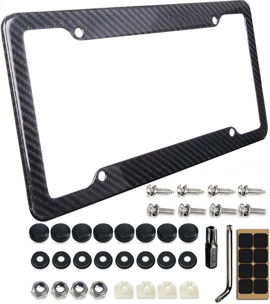 Real Carbon Fiber License Plate Frame Plate Holder with Mounting Tools License Plate Cover for Car Tag Frames
