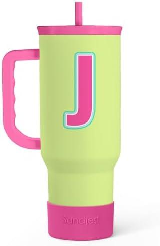 SANDJEST Monogrammed Tumbler with Handle 40oz, Letter J Tumblers Coffee Travel Cup with Straw, Personalized Monogram Initial Gifts for Women Girls, Customized Gifts for Christmas Birthday Mothers Day