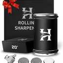 High Carbon Stainless Steel Rolling Knife Sharpener with 400, 1000 & 3000 Replacement Discs - Blunt Knife Sharpening Kit with 15 and 20 Degree Sharpening for Kitchen & Chef's Knives (BLACK)