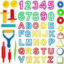 Kiddy Dough 45 Pieces Play Dough Tool Kit: Dough Accessories Set for Kids with Shapes, Numbers, Letters, Cutters, Dough Rollers, and Extruders