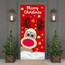 Christmas Door Cover Decorations Reindeer Front Door Cover Reindeer Background for Holiday Xmas Hanging Banner Christmas Door Decorations Home Decor