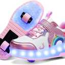 Nsasy Girls Boys Roller Shoes with LED Light Up Wheels Sneakers Kids Roller Skates Shoes for Kids for Children (1.5 Little Kid, 816-pink)