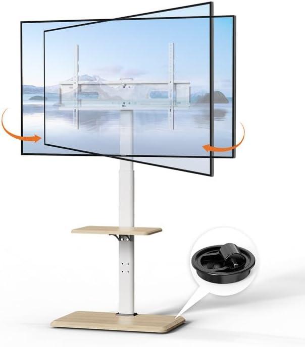 Rolling TV Stand with Hidden Wheels, Mobile TV Cart for 32-75 Inch TVs up to 99 lbs, TV Stand with Swivel and Height Adjustment, Floor TV Mount Stand with Wood Base