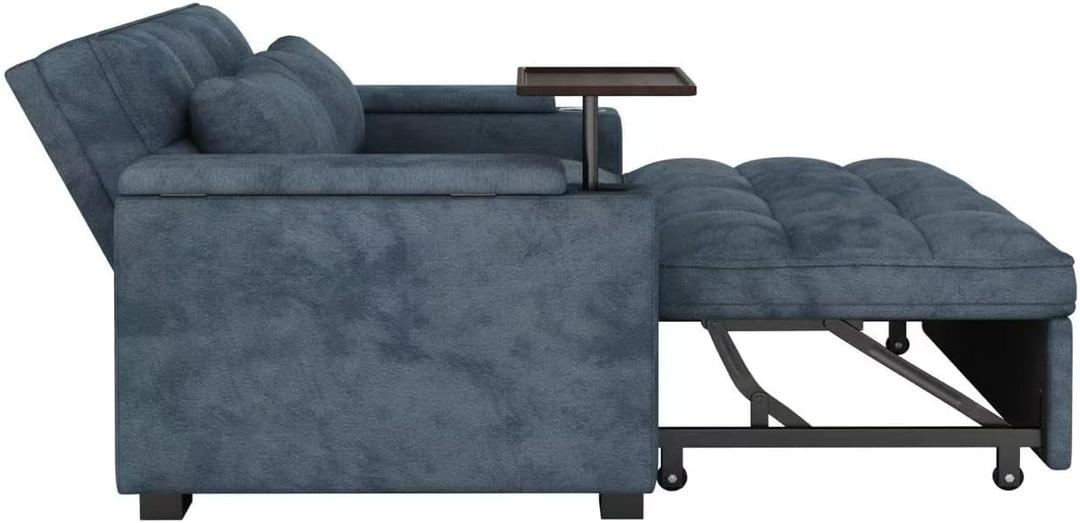 KEIKI 65" 3-in-1 Convertible Sofa Bed, Space-Saving Sleeper Couch with 90 Swivel Side Table, USB & Type-C Charging, Hidden Storage for Modern Home Office Living