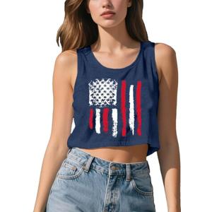 Womens 4th of July Shirt USA Flag Crop Tank Tops Patriotic Sleeveless Independence Day Graphic Tee (XL)