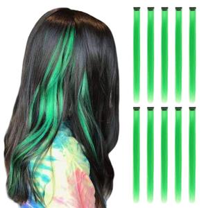 Green Hair Extensions Clip in, 22 Inch 10 Pcs Long Straight Colored, for Women Highlight Party, Synthetic