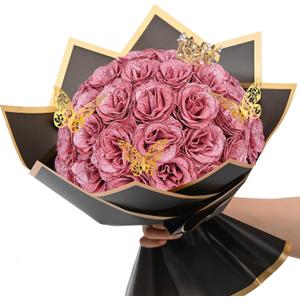 Waipfaru Glitter Roses Bouquet, DIY Fake Flowers Bouquet, Birthday Gifts for Women Mom, 36 Pcs Rose Gold Rose for Wife Girlfriend Valentines, Mothers Day, Anniversary, Graduation