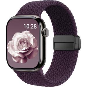 Braided Stretchy Band Compatible with Apple Watch Bands 38mm 40mm 41mm 42mm 44mm 45mm 46mm 49mm Women Men, Soft Nylon Solo Loop Magnetic Sport Strap for iWatch Series 11 10 9 8 7 6 5 4 3 2 1 SE Ultra