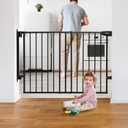 Babelio 29.7-46.5" No Bottom Bar Baby/Dog Gate for Stairs, House and Doorways, Auto Close Safety Pet Gates with Large Walk Thru Door, Hardware Mount, Black (29.7-46.5"W x 28"H, Boundless - Black)
