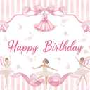 7x5 FT Ballet Girls Happy Birthday Backdrop Ballerina Birthday Party Decorations Ballerina Party Banners Ballet Themed Hanging Background for Girls Tutu Dance Party Supplies