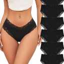 Knowyou Cotton Underwear for Women Cheeky Bikini Womens Underwear Pack Sexy Lace Wasit Hipster Brief Panties for Ladies (Small)