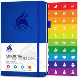 Clever Fox Dotted Notebook  Dot Grid Bullet Numbered Pages Hard Cover Notebook Journal With Thick 120g Paper and Pen Loop, Stickers, 3 Bookmarks, Smooth Faux Leather, 5'' x 8.25'' - Royal Blue
