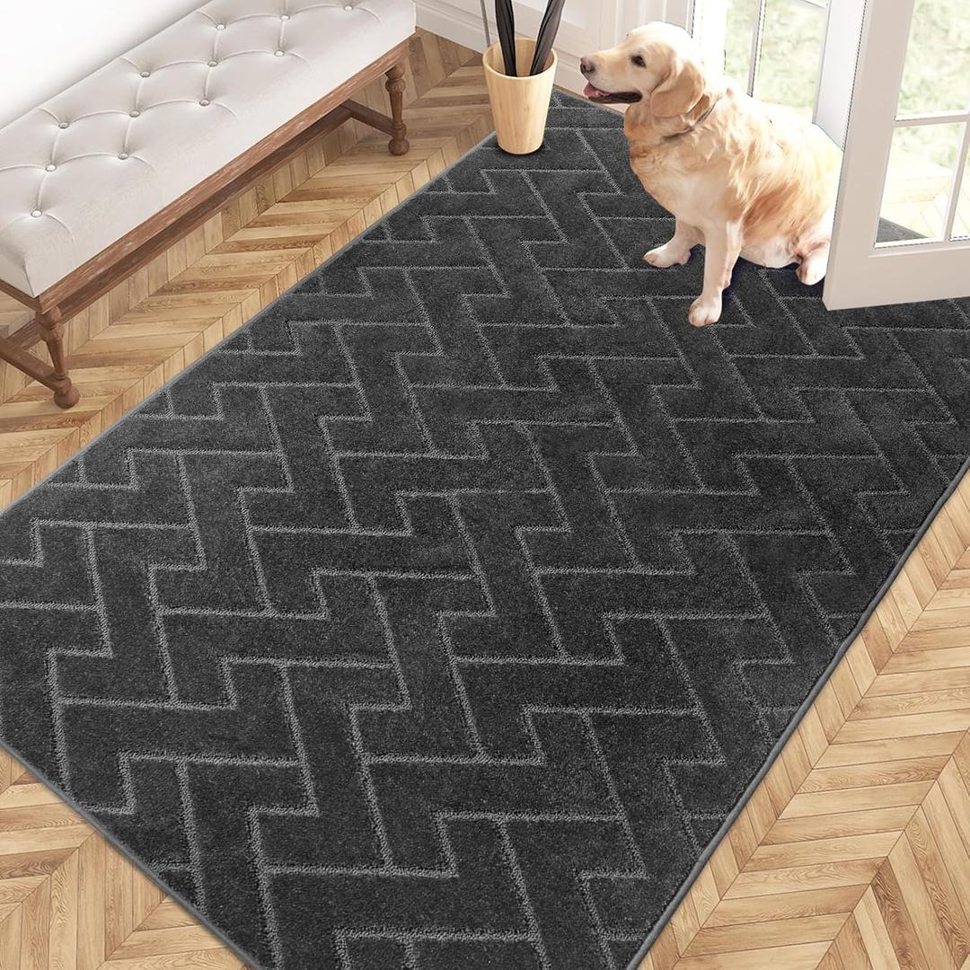 PURRUGS Easy Care Area Rug 4ft x 6ft, Non-Slip Machine Washable Entry Rug, Dog Door Mat, Stain Resistant Accent Rug for Hallway, Bedroom, Living Room and Mudroom, Charcoal, 48" X 72"