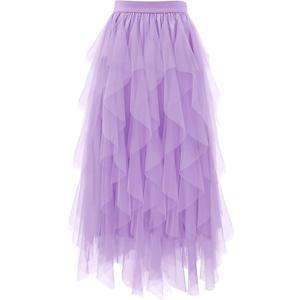 Tulle Skirts for Women A Line Fairy Tiered Skirt Midi Length High Elastic Waist Long Skirt (Medium)