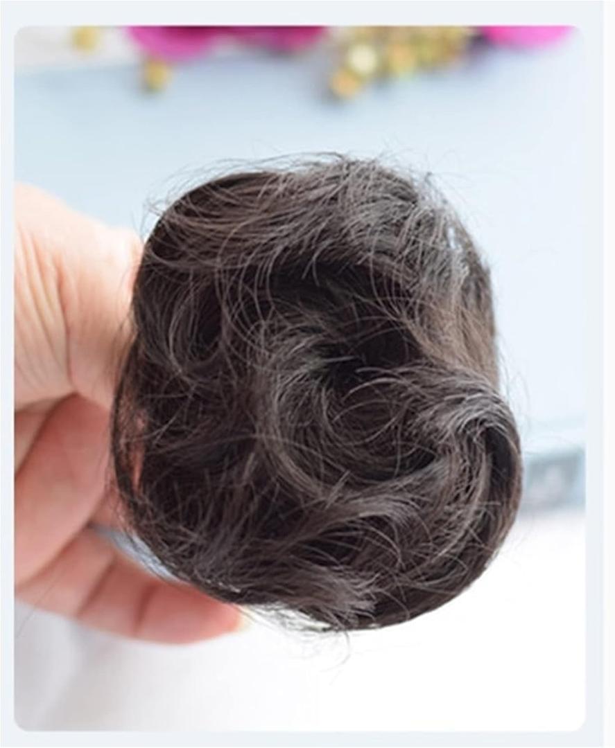 Curly Short Synthetic Hair Extension Chignon Donut Roller Bun Wig Claw Clip in Hairpiece for Women(Black Brown)