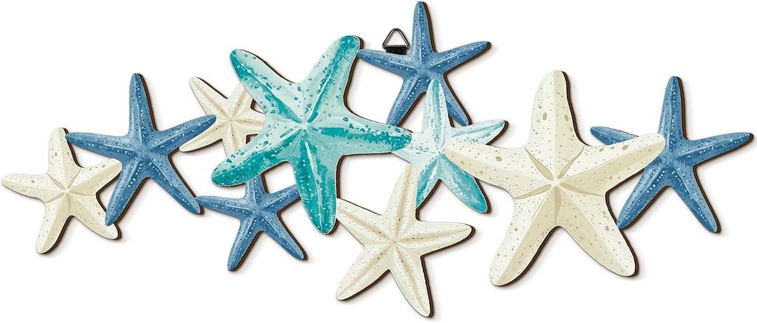 Qunclay Summer Coastal Wall Decor Farmhouse Ocean Fish Wall Art Beach Theme Vintage Coastal Hanging Decoration for Home Lake House Bathroom(Starfish)