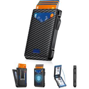 Wallet for Men RFID Wallet with 2 ID Windows & Money Clip, Slim Pop Up Card Holder for 10-12 Cards, Bifold Minimalist Smart Wallet for Front Pocket, Compact Metal Credit Card Holder, Gifts for Men (Carbon Fiber)