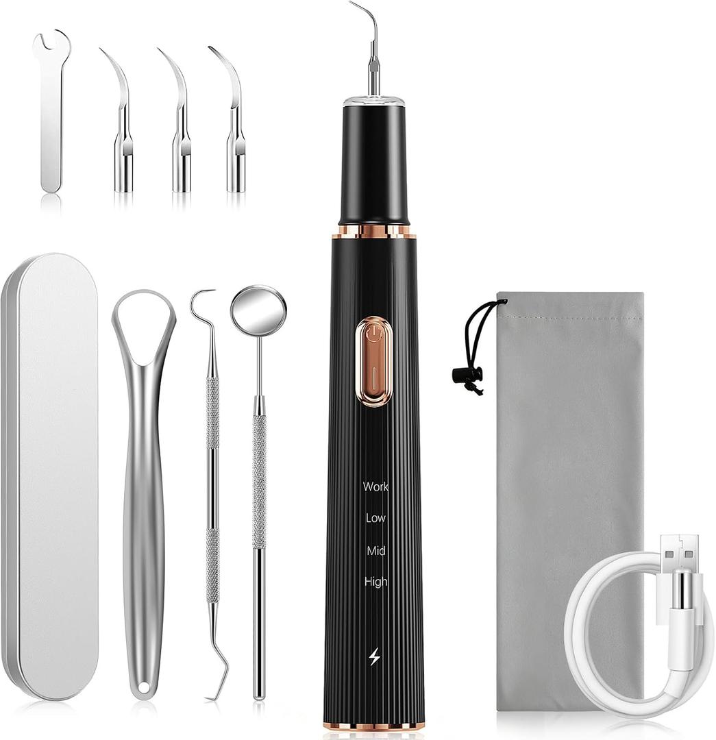 Plaque Remover for Teeth, Tartar Remover for Teeth Cleaning with 4 Replaceable Heads and 3 Adjustable Modes, Rechargeable Teeth Cleaning Plaque Remover for Home