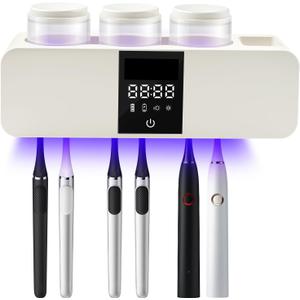 3 in 1 Toothbrush Cleaner Holders for Bathrooms,Wall Mounted Toothbrush Holders with Drying and Cleaning,Smart LED Screen,6 Toothbrush Slots,3 Cups and Toothpaste Dispenser (White)
