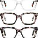 DXYXYO 3 Pack Retro Oversized Reading Glasses for Women Men Fashion Square Blue Light Blocking Computer Reader