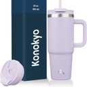 30 oz Tumbler with Handle and 2 Straws,2 in 1 Lid Insulated Water Bottle Stainless Steel Travel Coffee Mug,Wisteria