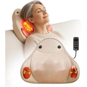 Back Massager with Heat, 4D Shiatsu Kneading Deep Tissue Electric Massager for Neck Shoulder Leg Back, Portable Rechargeable Cordless for Home Office Sofa Bed, for Men Women Mom Dad